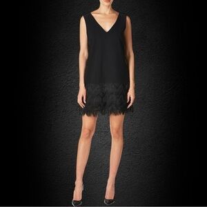 BCBGMaxAzria ‘Addilyn’ Fringe Trim Shift Dress in Black Size 6